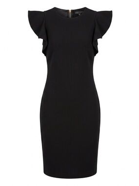 Calvin Klein Little Black Dress size 6 Ruffled Cap Sleeve Sheath NWT